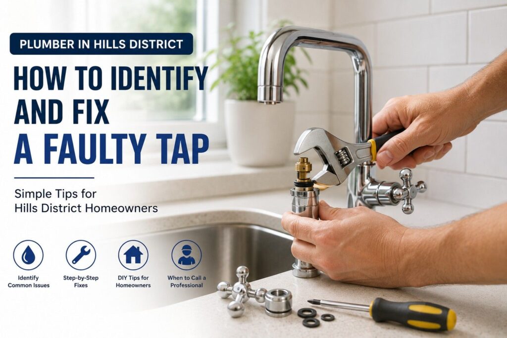 Plumber in Hills District repairing a faulty kitchen tap