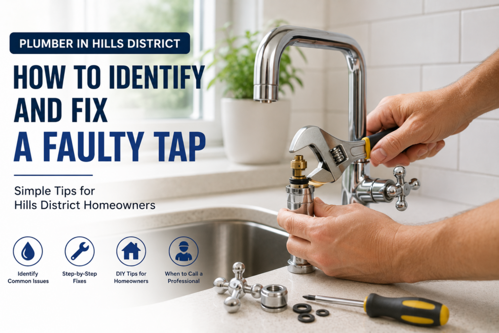 Plumber in Hills District repairing a faulty kitchen tap